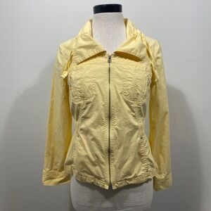 Chicos Light Yellow Zip Front Ruched‎ Utility Jacket Women Size 4 Chicos 0